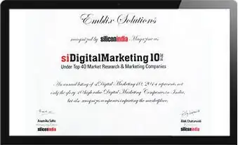 Digital marketing excellence certificate awarded to Emblix Solutions